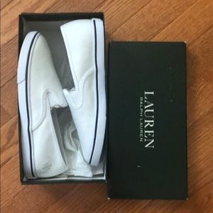 Ralph Lauren, Janis, white canvas moccasins